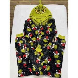 The Grinch Black Green Medium 8/10 Full Pajama W/ Pockets Christmas Themed